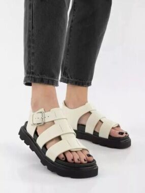 UGG Cream Strappy Platform Sandals with Black Sole